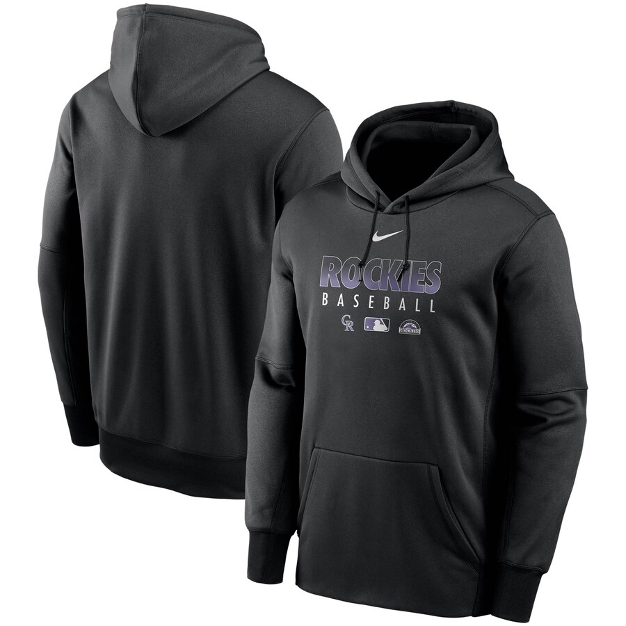 Men's Colorado Rockies Nike Black Authentic Collection Therma Performance Pullover Hoodie