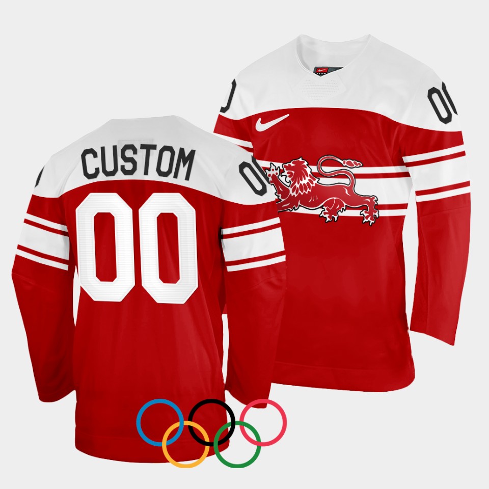 Denmark Hockey Custon Men's 2022 Winter Olympics Away Jersey - Red