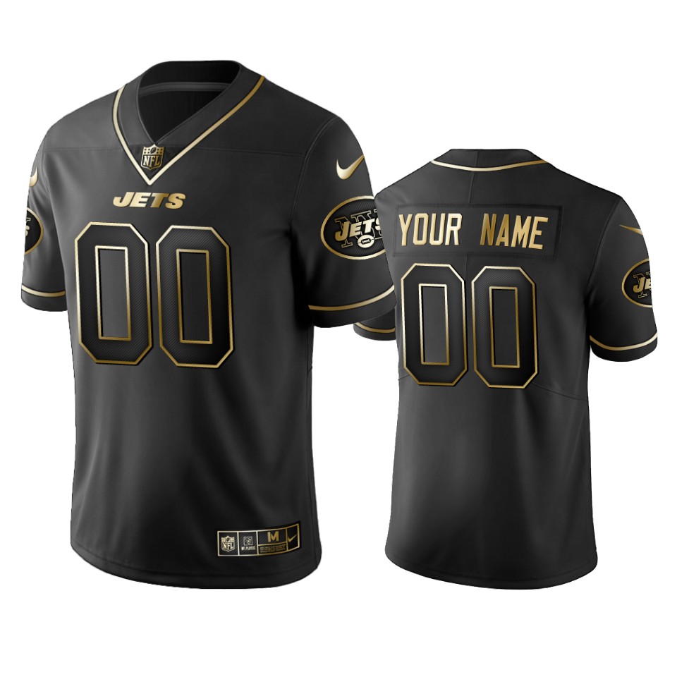 Jets Custom Men's Stitched NFL Vapor Untouchable Limited Black Golden Jersey