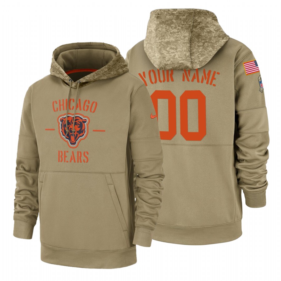 Chicago Bears Custom Nike Tan 2019 Salute To Service Name & Number Sideline Therma Pullover Hoodie