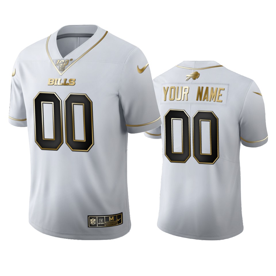 Buffalo Bills Custom Men's Nike White Golden Edition Vapor Limited NFL 100 Jersey