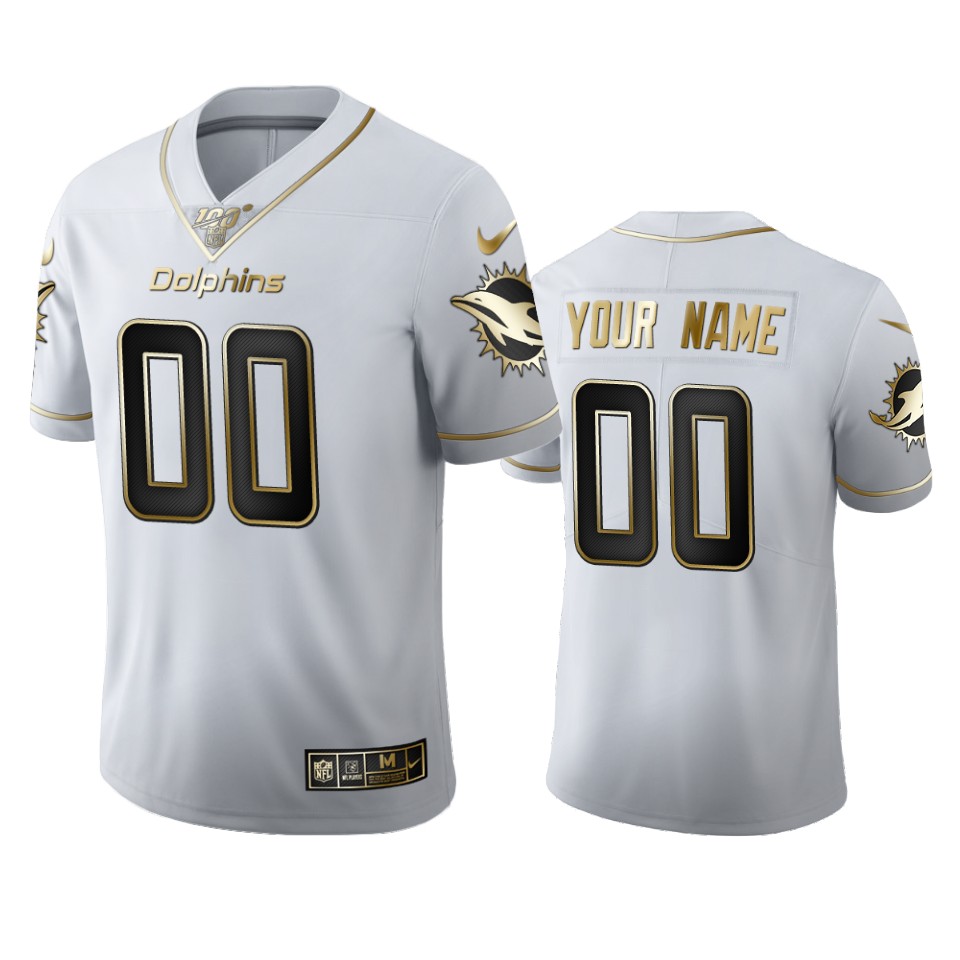 Miami Dophins Custom Men's Nike White Golden Edition Vapor Limited NFL 100 Jersey