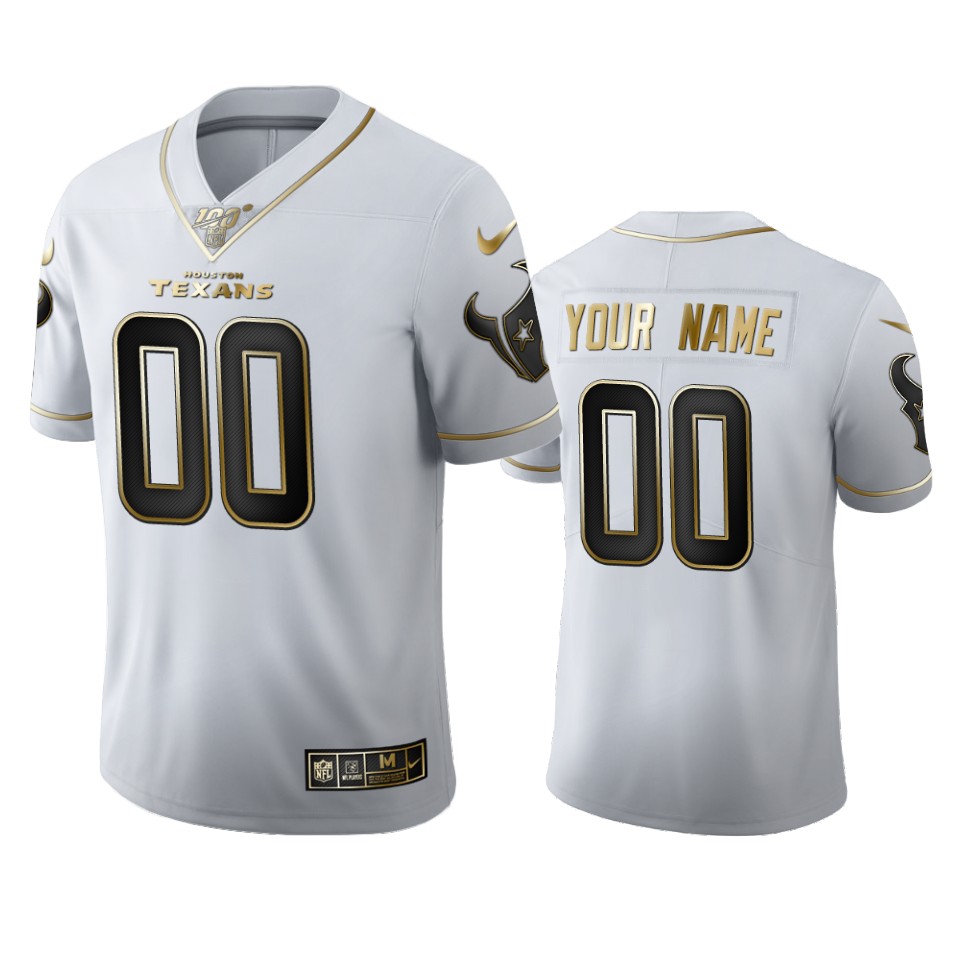 Houston Texans Custom Men's Nike White Golden Edition Vapor Limited NFL 100 Jersey