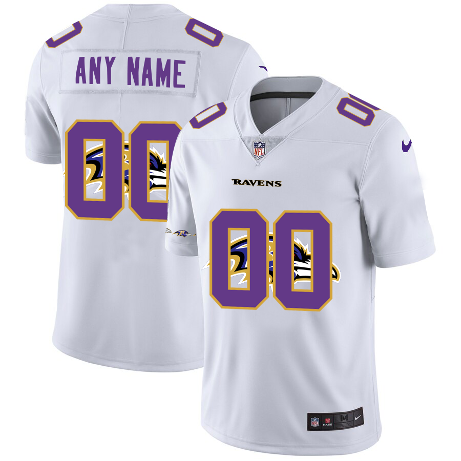 Baltimore Ravens Custom White Men's Nike Team Logo Dual Overlap Limited NFL Jersey