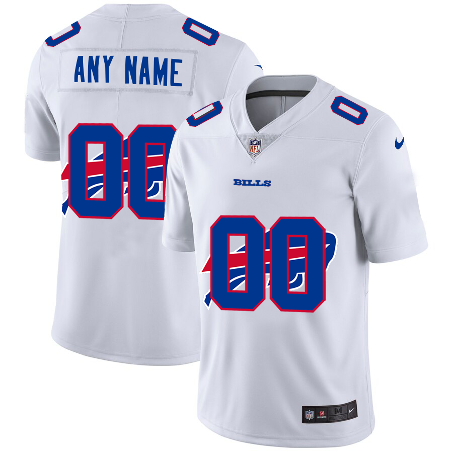 Buffalo Bills Custom White Men's Nike Team Logo Dual Overlap Limited NFL Jersey