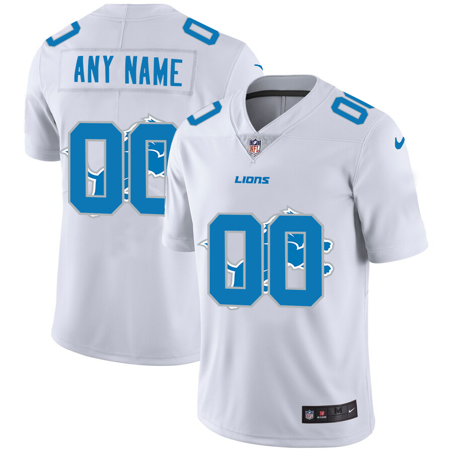 Detroit Lions Custom White Men's Nike Team Logo Dual Overlap Limited NFL Jersey