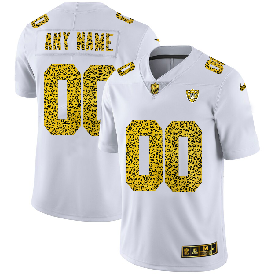 Las Vegas Raiders Custom Men's Nike Flocked Leopard Print Vapor Limited NFL Jersey White