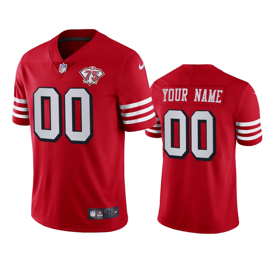 Nike 49ers Custom Red Rush Men's 75th Anniversary Stitched NFL Vapor Untouchable Limited Jersey