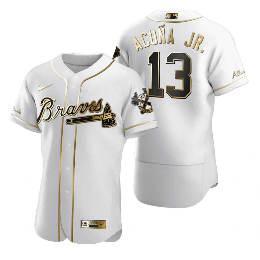 Atlanta Braves #13 Ronald Acuna Jr. White Nike Men's Authentic Golden Edition MLB Jersey