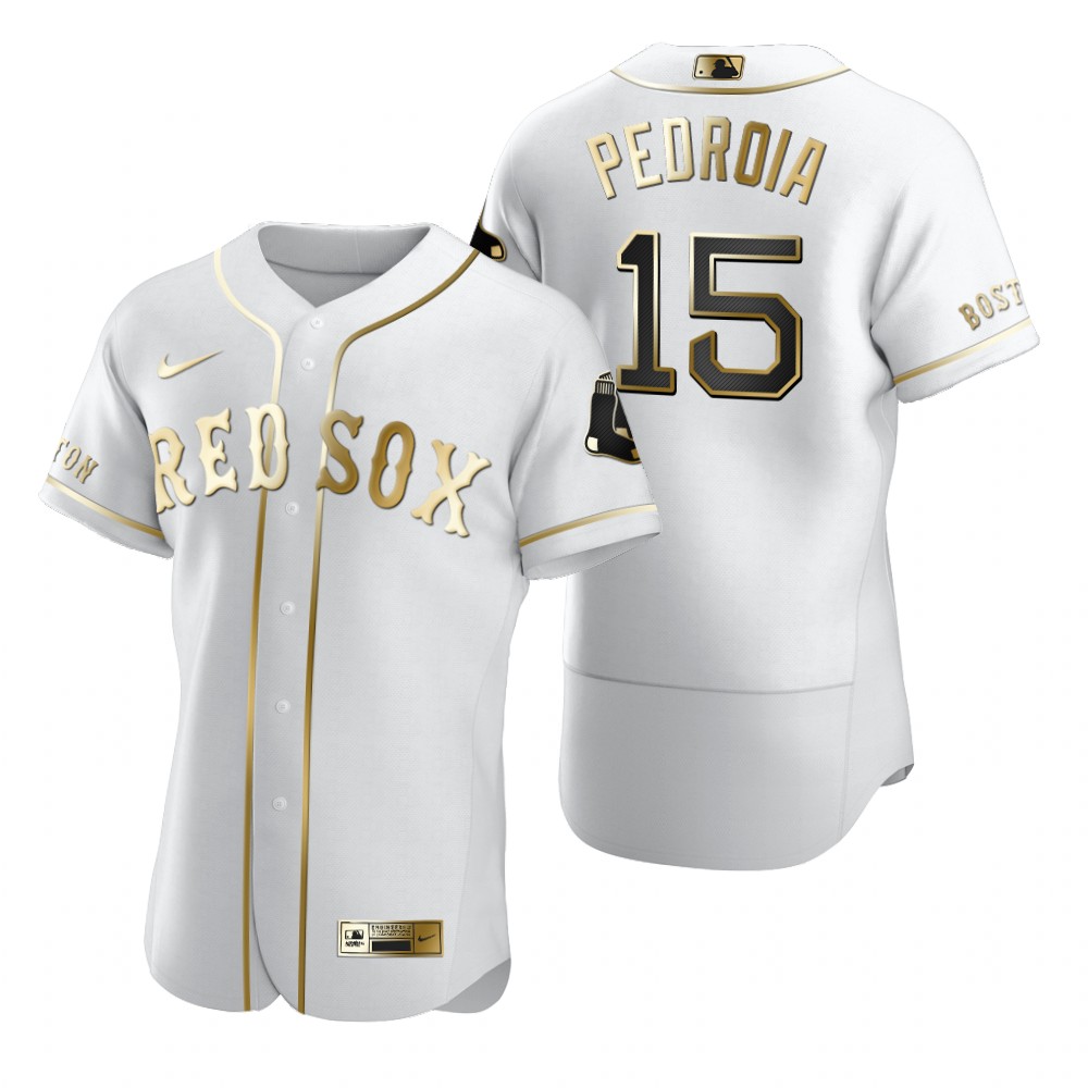 Boston Red Sox #15 Dustin Pedroia White Nike Men's Authentic Golden Edition MLB Jersey