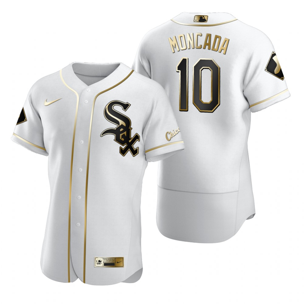 Chicago White Sox #10 Yoan Moncada White Nike Men's Authentic Golden Edition MLB Jersey