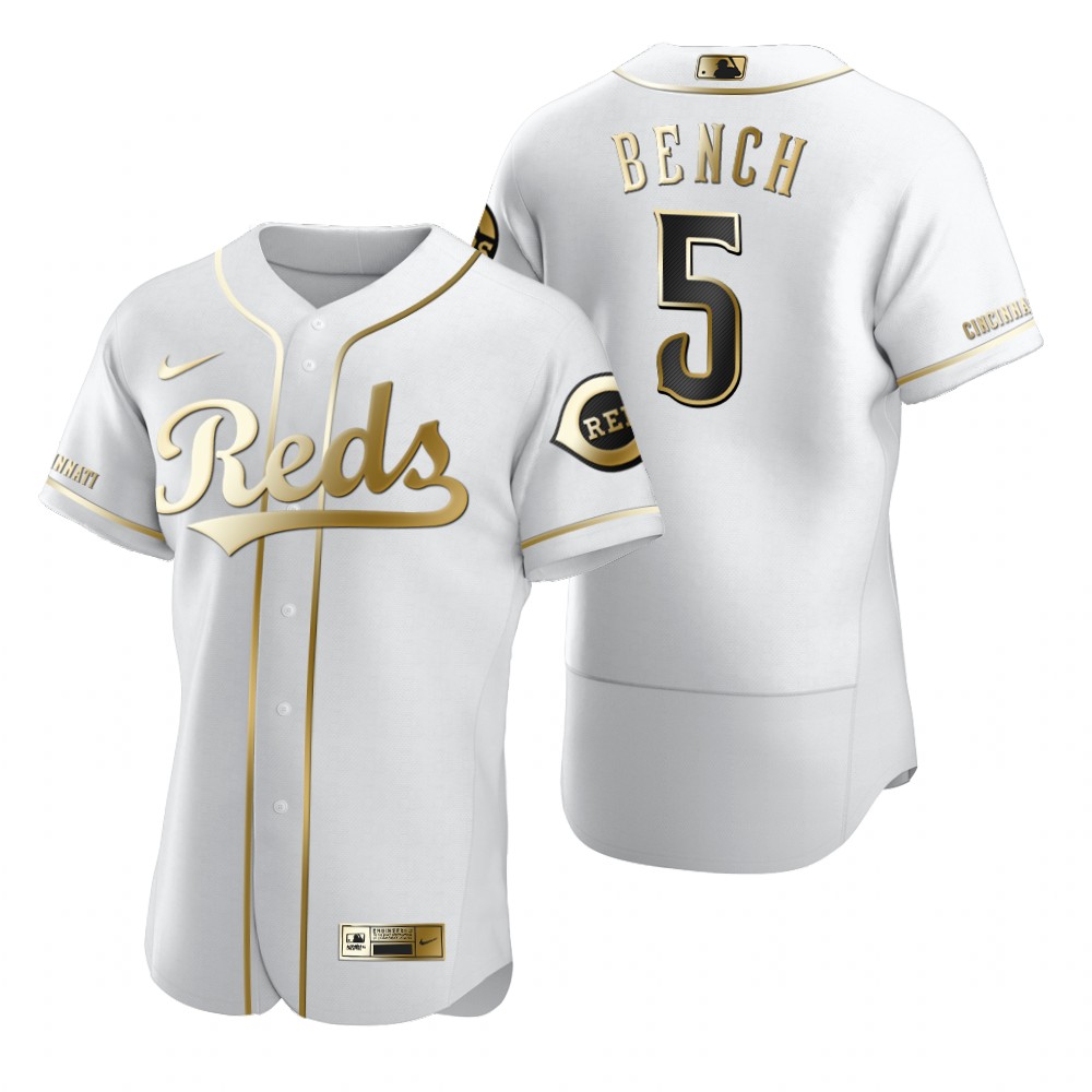 Cincinnati Reds #5 Johnny Bench White Nike Men's Authentic Golden Edition MLB Jersey