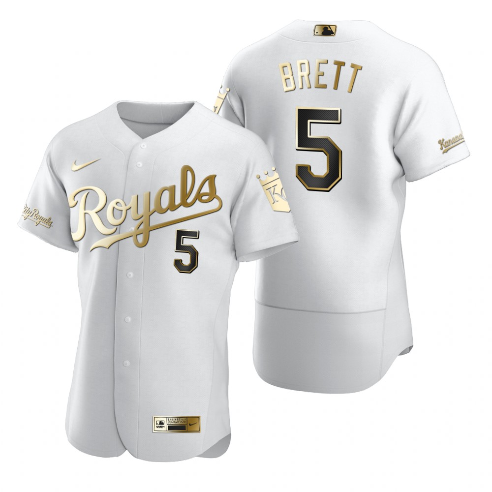 Kansas City Royals #5 George Brett White Nike Men's Authentic Golden Edition MLB Jersey