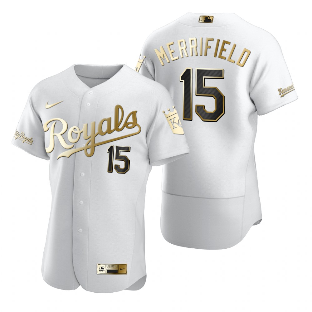 Kansas City Royals #15 Whit Merrifield White Nike Men's Authentic Golden Edition MLB Jersey