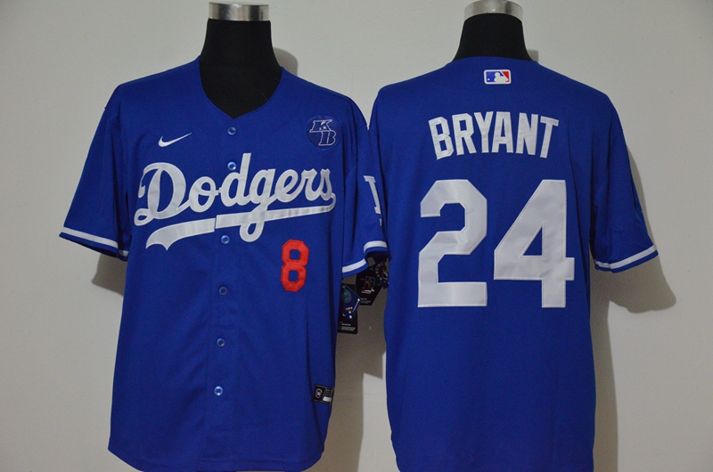 Los Angeles Dodgers #8 #24 Kobe Bryant Men's Nike Royal Cool Base 2020 KB Patch MLB Jersey