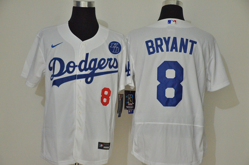 Los Angeles Dodgers #8 Kobe Bryant Men??s Nike White Authentic KB Patch MLB Jersey