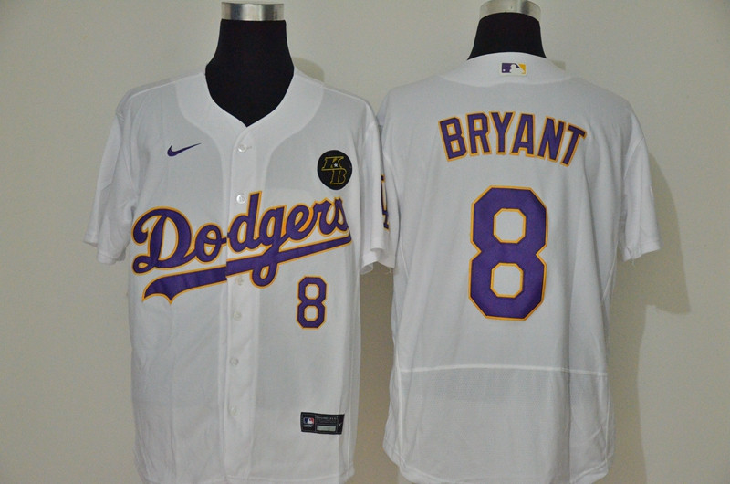 Los Angeles Dodgers #8 Kobe Bryant Men??s Nike White Purple No. Authentic KB Patch MLB Jersey