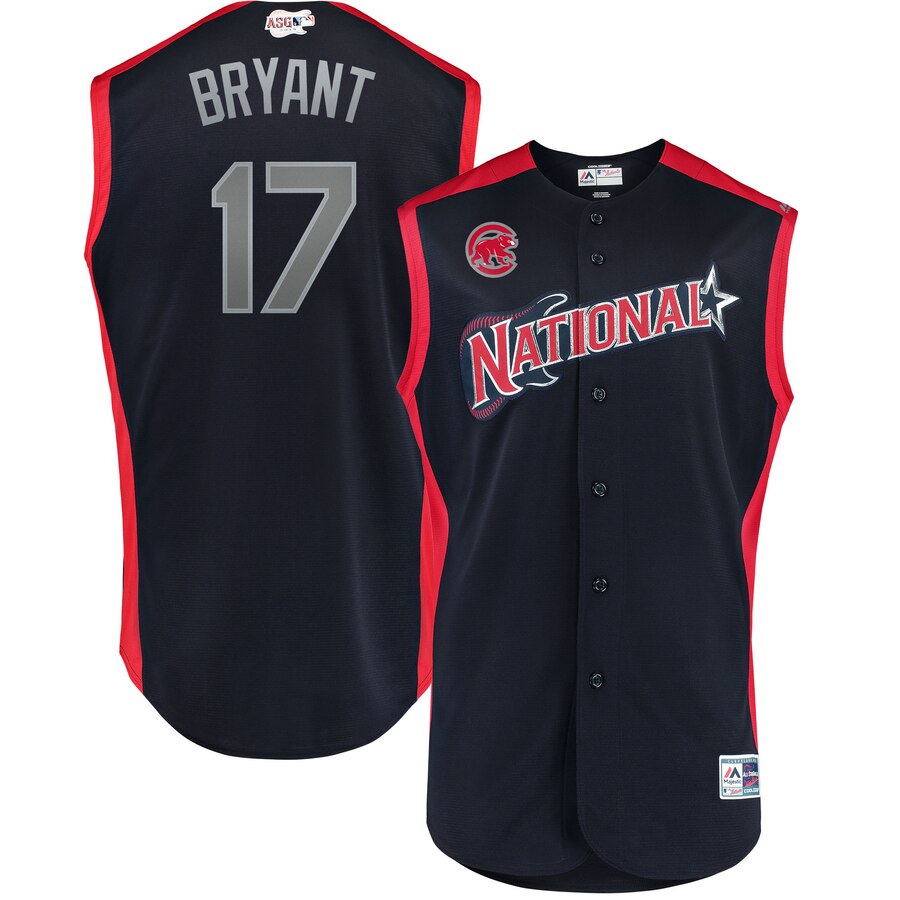 National League #17 Kris Bryant Majestic 2019 MLB All-Star Game Workout Player Jersey Navy