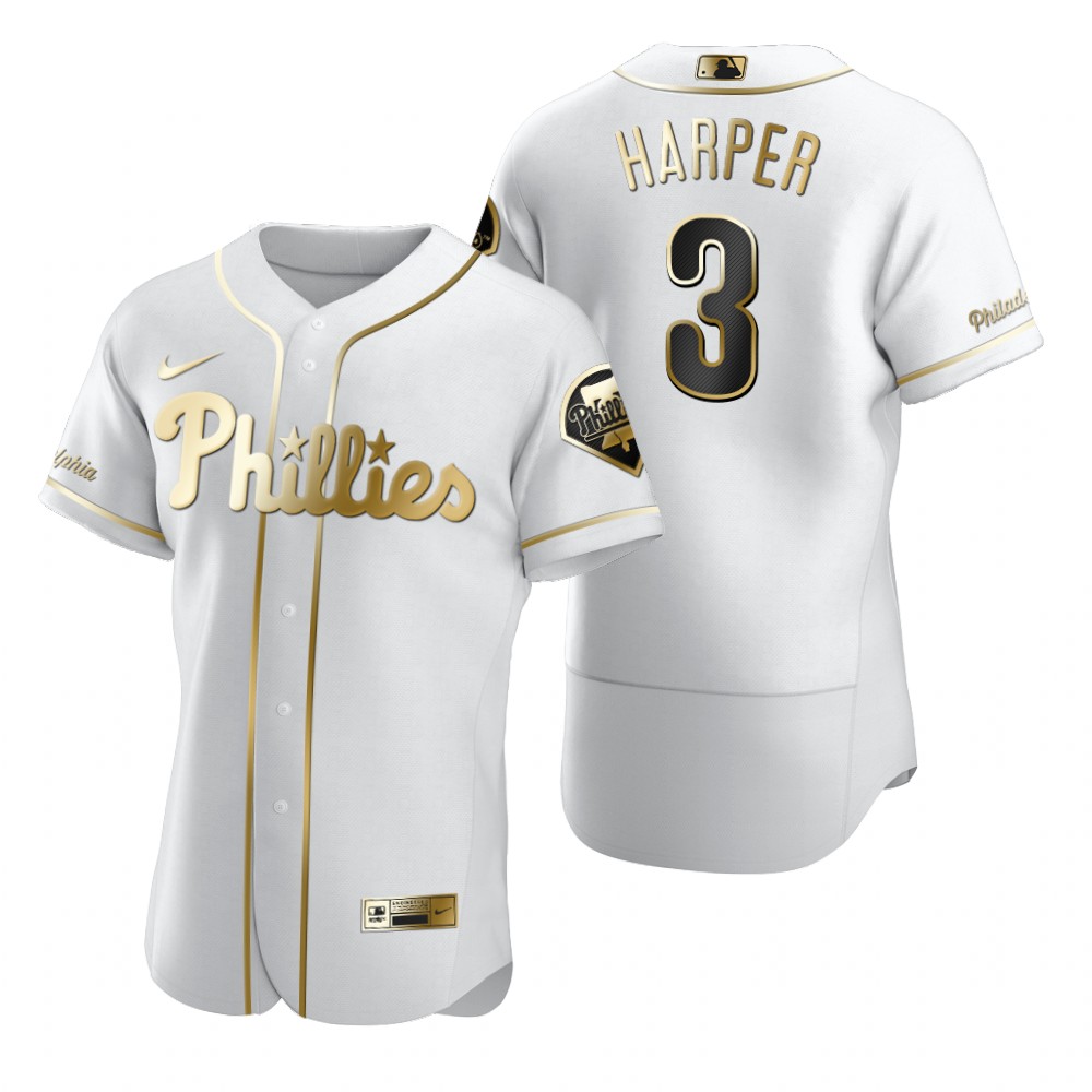 Philadelphia Phillies #3 Bryce Harper White Nike Men's Authentic Golden Edition MLB Jersey