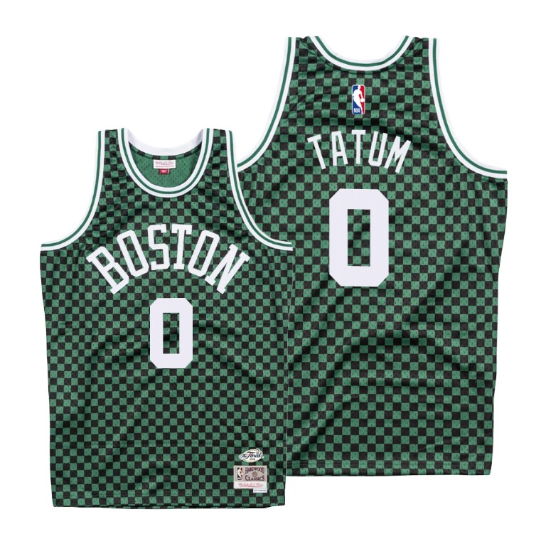 Mitchell & Ness Celtics #0 Jayson Tatum Green Checkerboard HWC Throwback NBA Jersey