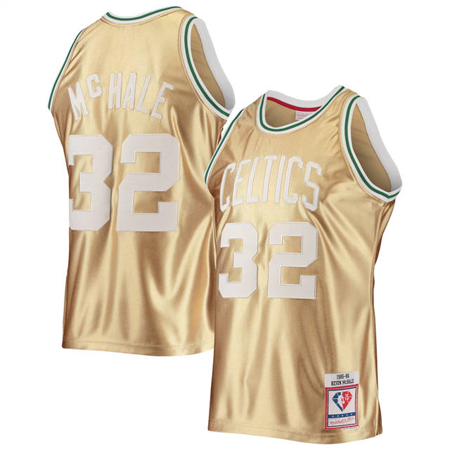 Nike Celtics #32 Kevin McHale Men's Gold Mitchell & Ness 75th Anniversary 1985-86 Hardwood Classics Swingman Jersey