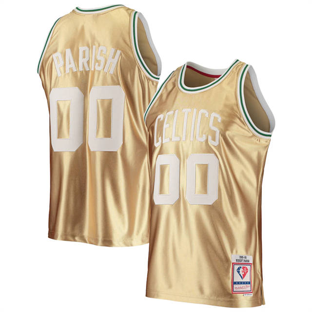 Nike Celtics #00 Robert Parish Men's Gold Mitchell & Ness 75th Anniversary 1985-86 Hardwood Classics Swingman Jersey