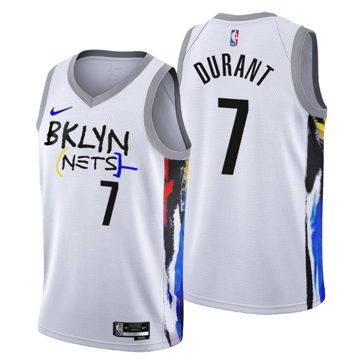 Nike Nets #7 Kevin Durant Men's 2022-23 City Edition NBA Jersey - Cherry Blossom White