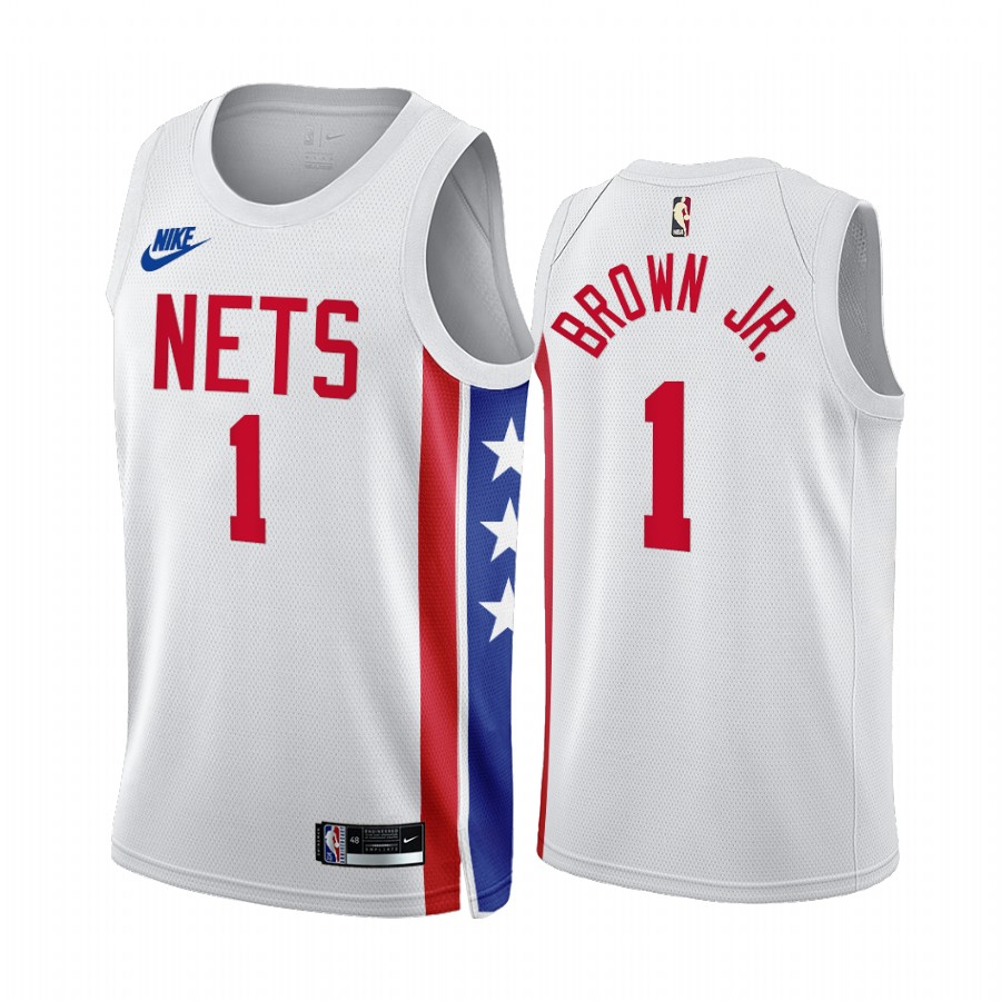 Nike Nets #1 Bruce Brown Jr. White NBA 2022-23 Men's Classic Edition Jersey