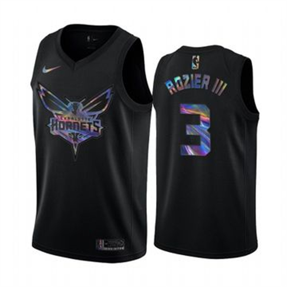 Nike Hornets #3 Terry Rozier III Men's Iridescent Holographic Collection NBA Jersey - Black