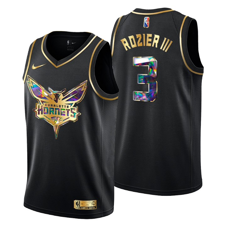 Charlotte Hornets #3 Terry Rozier III Men's Golden Edition Diamond Logo 2021/22 Swingman Jersey - Black