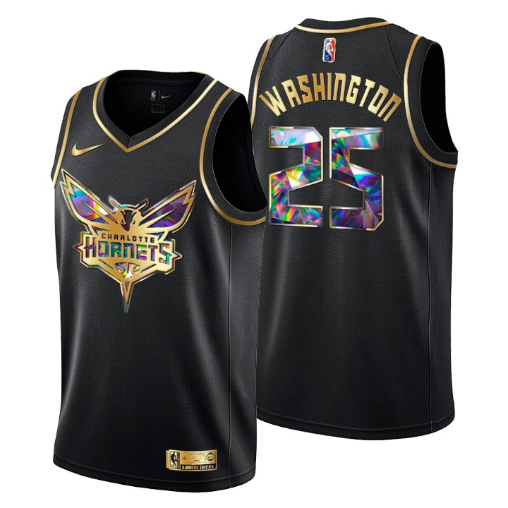 Charlotte Hornets #25 P.J. Washington Men's Golden Edition Diamond Logo 2021/22 Swingman Jersey - Black