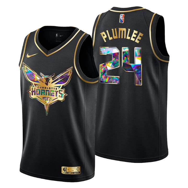 Charlotte Hornets #24 Mason Plumlee Men's Golden Edition Diamond Logo 2021/22 Swingman Jersey - Black