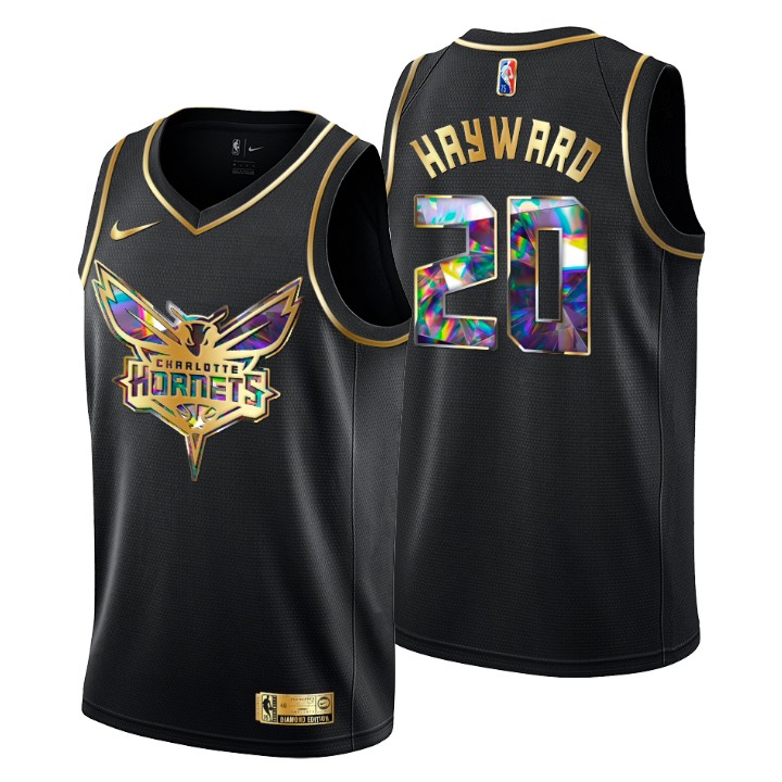 Charlotte Hornets #20 Gordon Hayward Men's Golden Edition Diamond Logo 2021/22 Swingman Jersey - Black