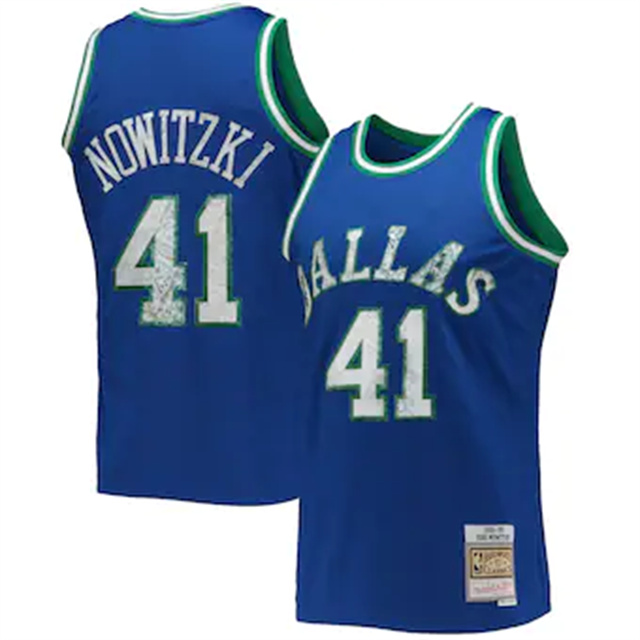 Nike Mavericks #41 Dirk Nowitzki Mitchell & Ness 1996-97 Hardwood Classics NBA 75th Anniversary Diamond Swingman Jersey - Blue