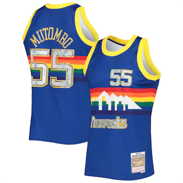 Nike Nuggets #55 Dikembe Mutombo Mitchell & Ness 1996-97 Hardwood Classics NBA 75th Anniversary Diamond Swingman Jersey - Royal