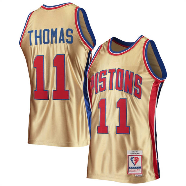 Detroit Pistons #11 Isaiah Thomas Men's Nike Gold Mitchell & Ness 75th Anniversary 1982-83 Hardwood Classics Swingman Jersey