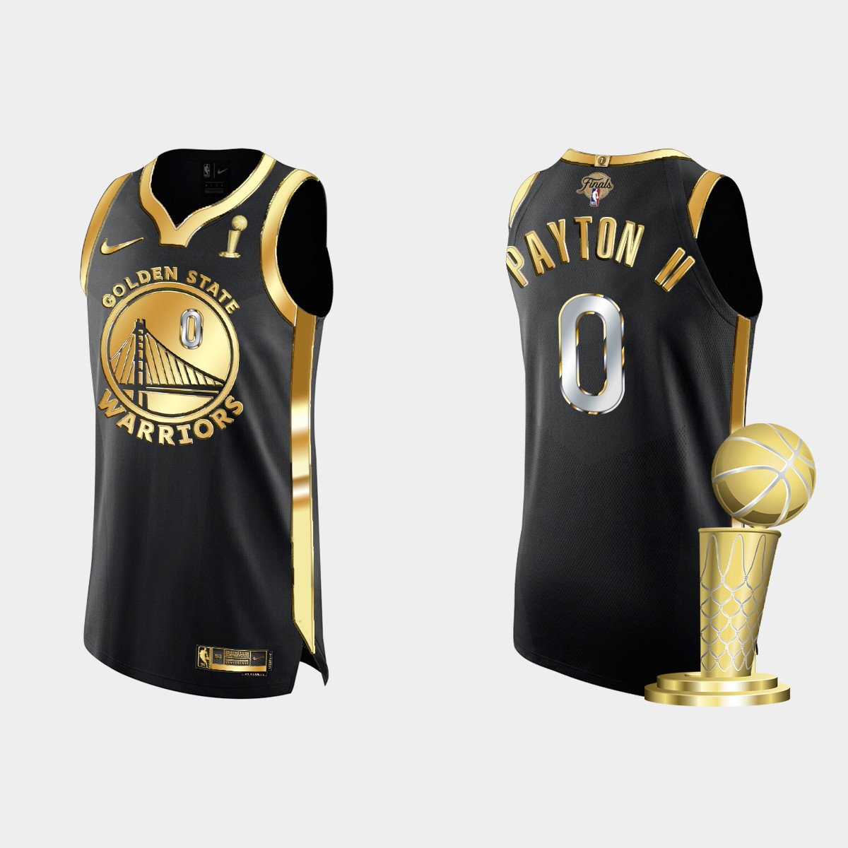 Golden State Warriors #0 Gary Payton II Men's Nike Golden Black 2021-22 NBA Finals Champions Authentic Jersey