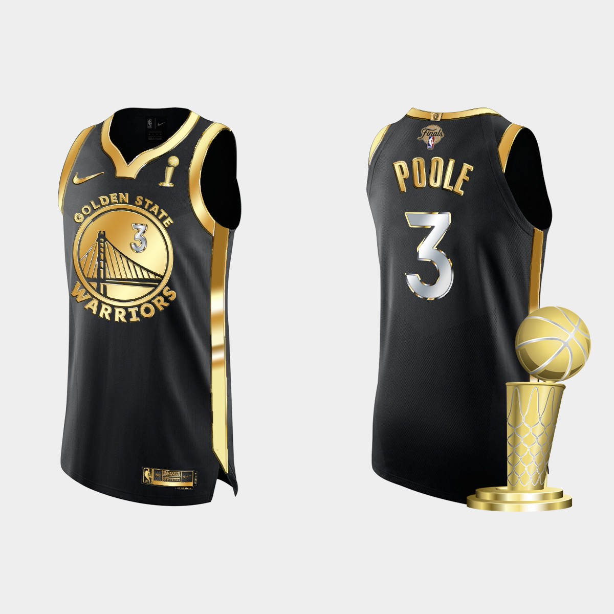 Golden State Warriors #3 ordan Poole Men's Nike Golden Black 2021-22 NBA Finals Champions Authentic Jersey