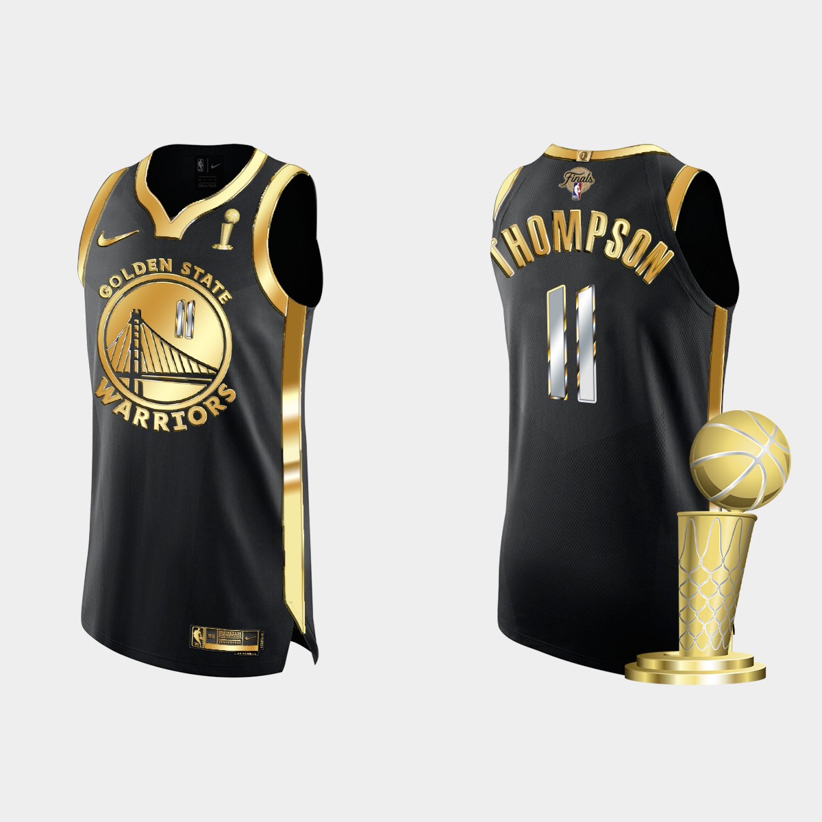 Golden State Warriors #11 Klay Thompson Men's Nike Golden Black 2021-22 NBA Finals Champions Authentic Jersey