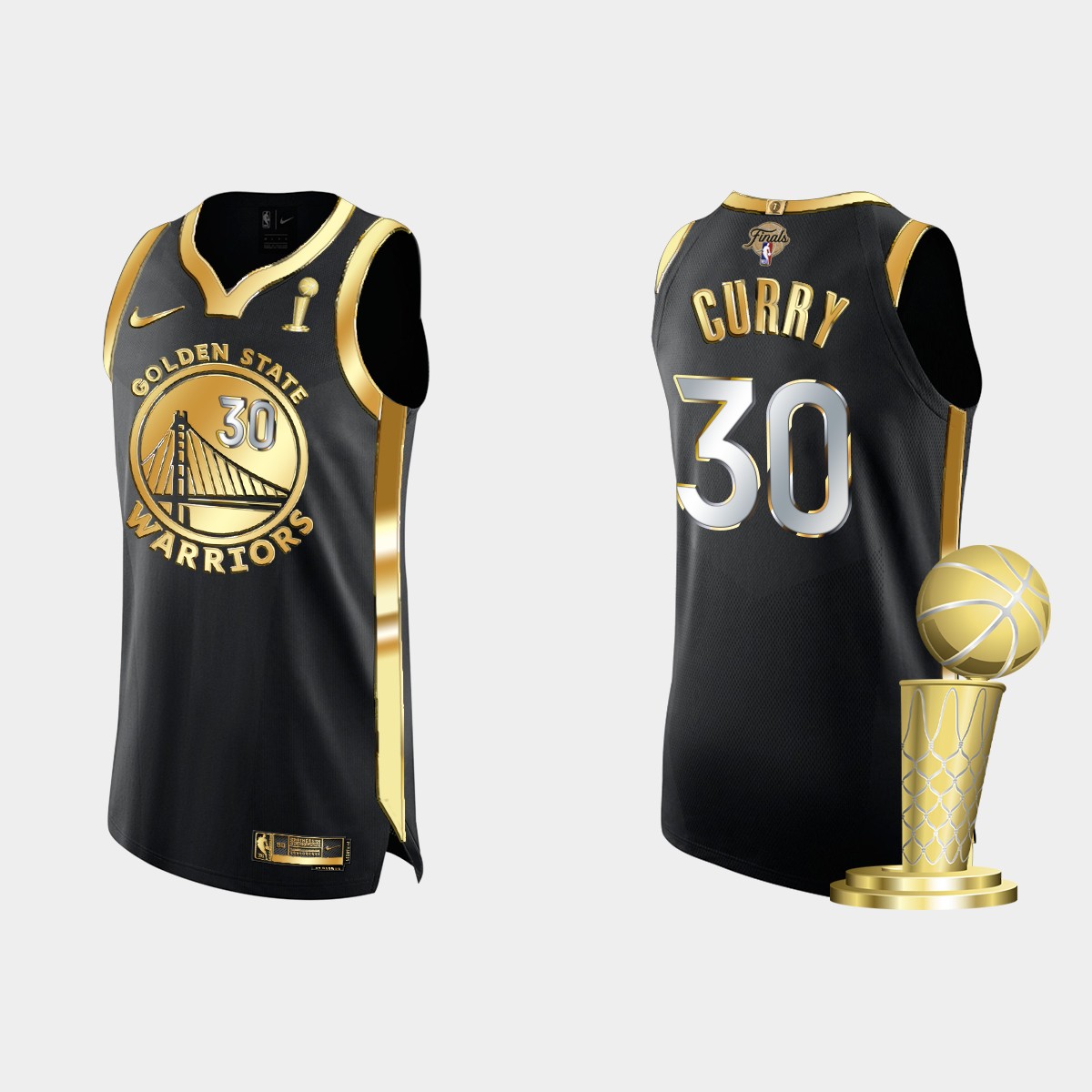 Golden State Warriors #30 Stephen Curry Men's Nike Golden Black 2021-22 NBA Finals Champions Authentic Jersey