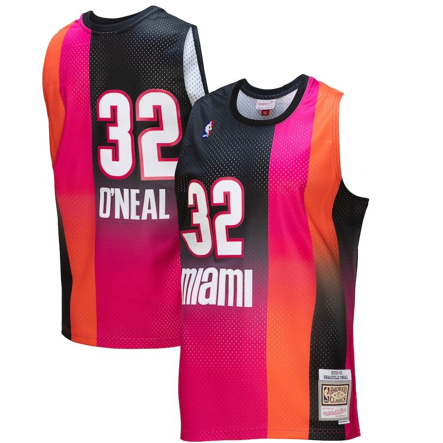 Miami Heat #32 Shaquille O'Neal Mitchell & Ness Men's Pink/Black 2005/06 Hardwood Classics Fadeaway Swingman Player Jersey