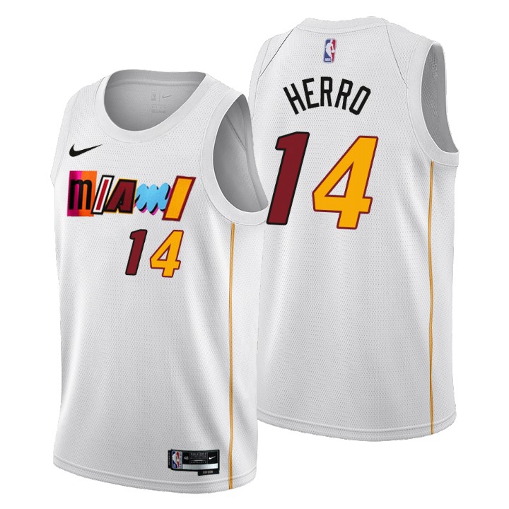 Nike Heat #14 Tyler Herro Men's 2022-23 City Edition NBA Jersey - Cherry Blossom White