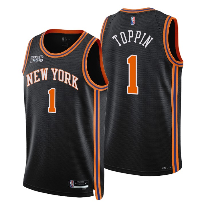 New York Knicks #1 Obi Toppin Men's Nike Black 2021/22 Swingman NBA Jersey - City Edition