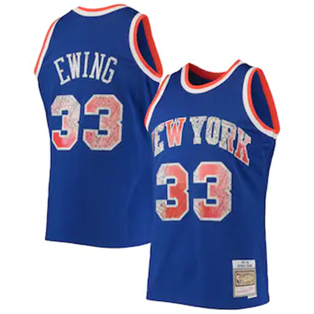 Nike Knicks #33 Patrick Ewing Mitchell & Ness 1996-97 Hardwood Classics NBA 75th Anniversary Diamond Swingman Jersey - Blue