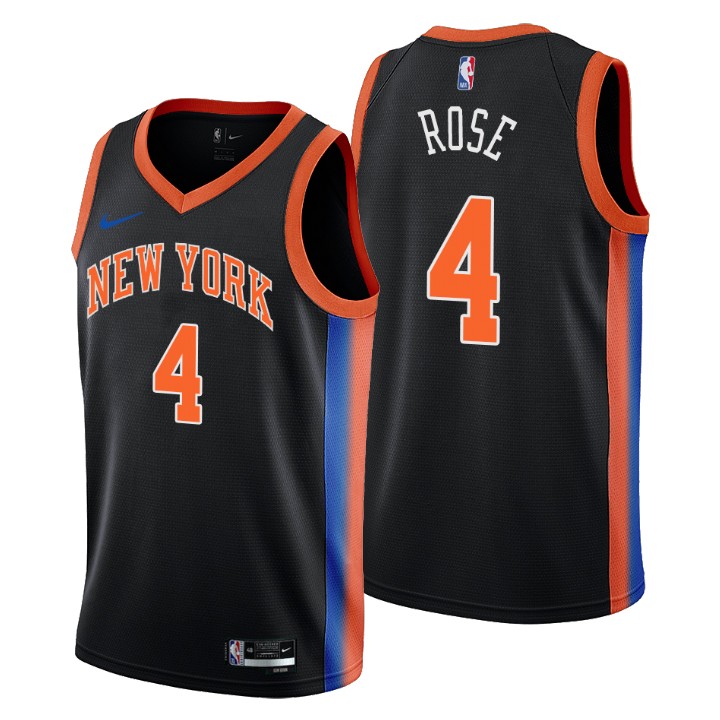 Nike Knicks #4 Derrick Rose Men's 2022-23 City Edition NBA Jersey - Cherry Blossom Black