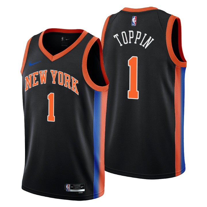 Nike Knicks #1 Obi Toppin Men's 2022-23 City Edition NBA Jersey - Cherry Blossom Black