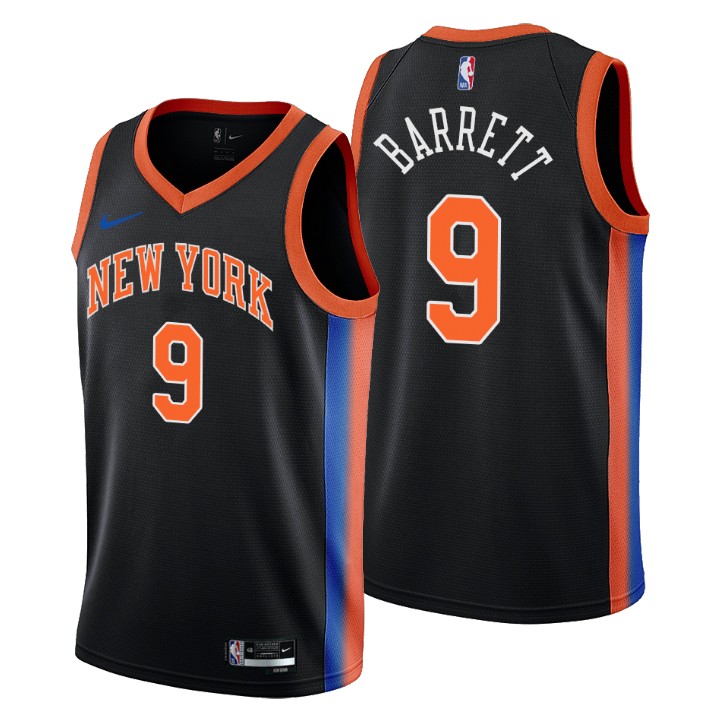 Nike Knicks #9 R.J. Barrett Men's 2022-23 City Edition NBA Jersey - Cherry Blossom Black