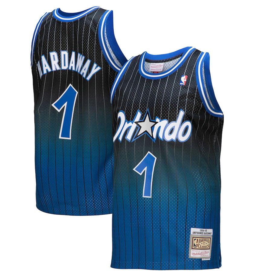 Orlando Magic #1 Penny Hardaway Mitchell & Ness Men's Royal/Black 1994/95 Hardwood Classics Fadeaway Swingman Player Jersey