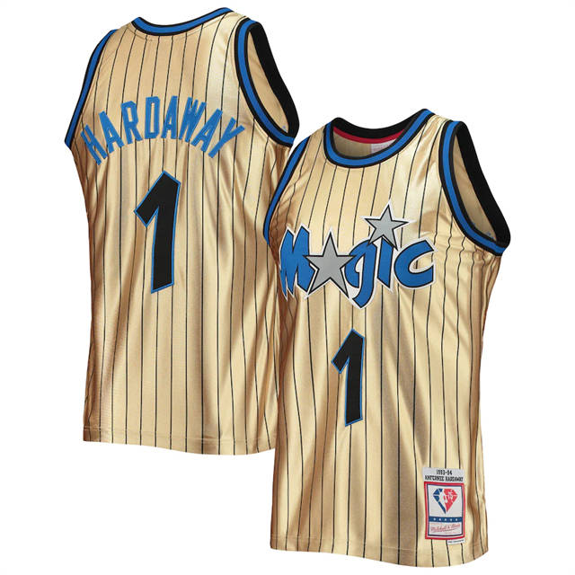 Nike Magic #1 Penny Hardaway Men's Gold Mitchell & Ness 75th Anniversary 1993-94 Hardwood Classics Swingman Jersey