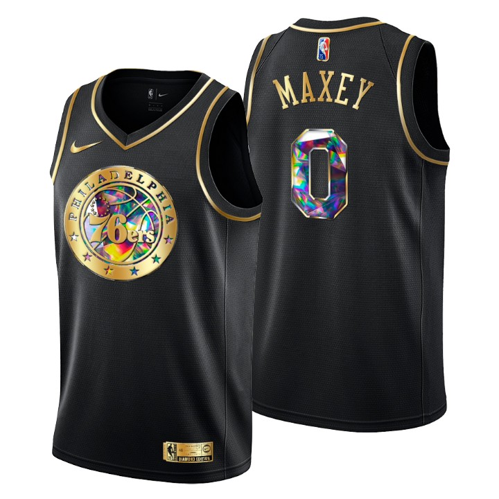 Philadelphia 76ers #0 Tyrese Maxey Men's Golden Edition Diamond Logo 2021/22 Swingman Jersey - Black